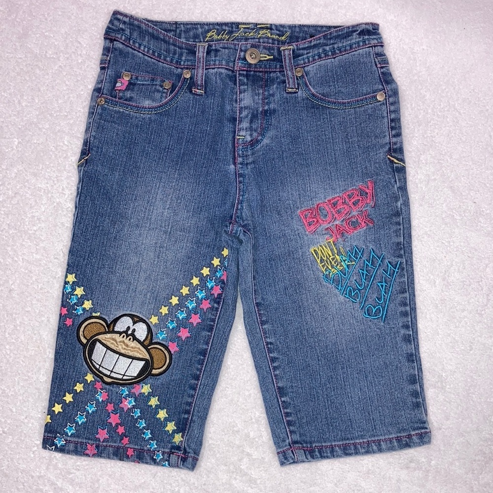 Billy Jack Brand Denim Embroidered Capris Monkey Stars Size 8